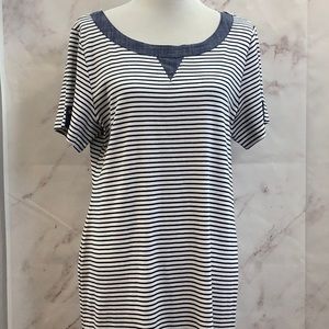 NWT- Karen Scott - Women’s- Chambray Trim Knit Dress White